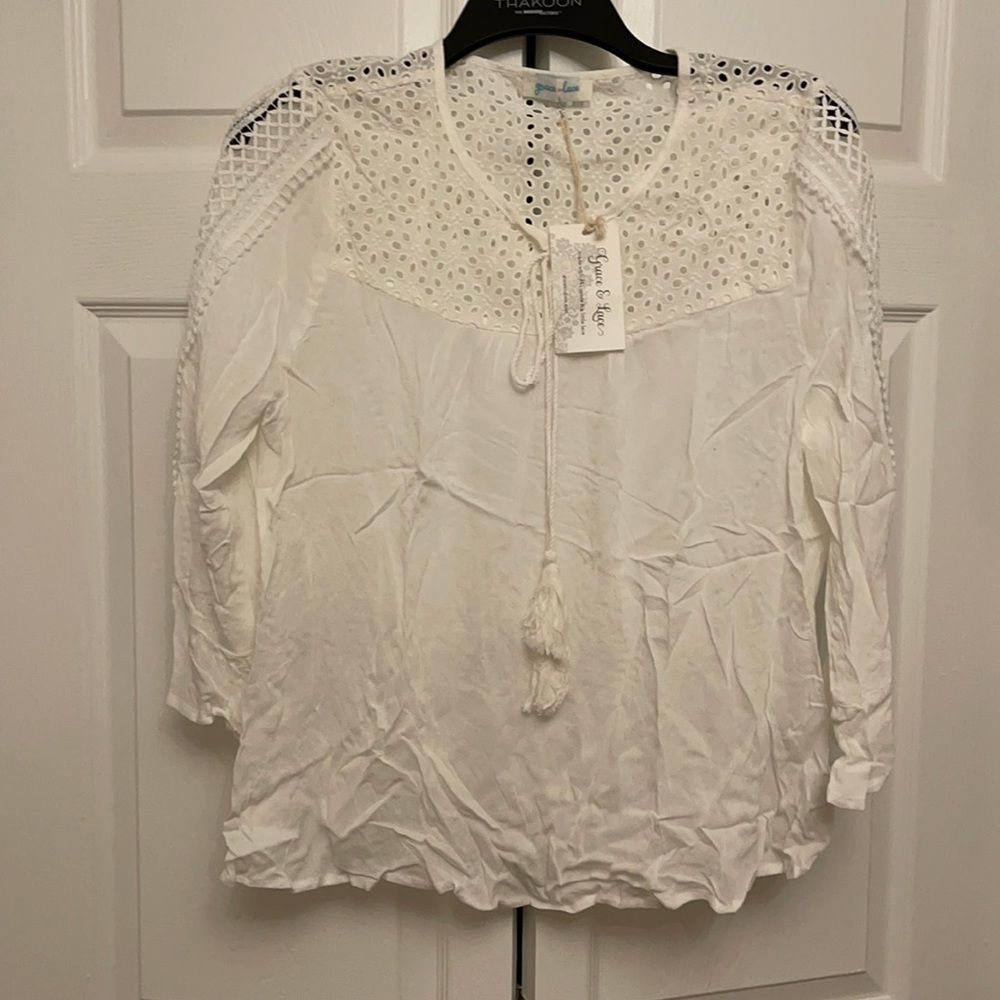 Grace & lace eyelet top with and tie NWT
